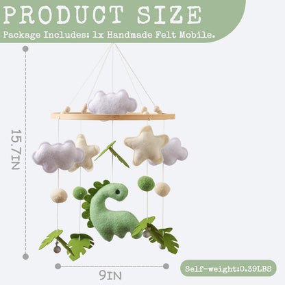 Moyii Baby Crib Mobile for Nursery - Handmade Felt Dinosaur Hanging Mobile - Green Dino Ceiling Decor for Boys Girls - Neutral Boho Jungle - Newborn Baby Shower Gift