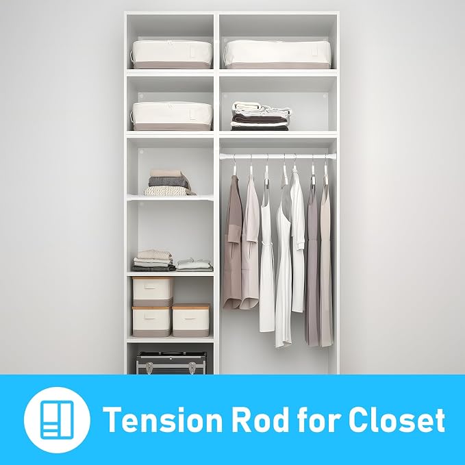 MEXAU White Tension Rod 16 To 26 Inch Spring Curtain Rod Adjustable Tension Curtain Rods No Drilling Short Tension Rod Extendable Small Spring Tension Curtain Rod for Closet Cupboard Bars Refrigerator