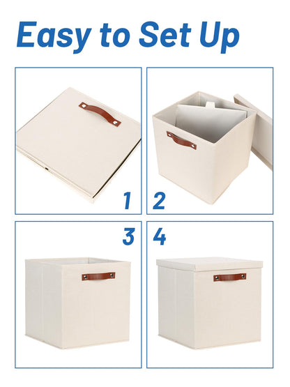 Temary Fabric Storage Bins with Lids 13 Inch Storage Cubes with Lid, Decorative Foldable Storage Boxes for Clothes, Closet Organizers (Beige, 13x13x13inch)