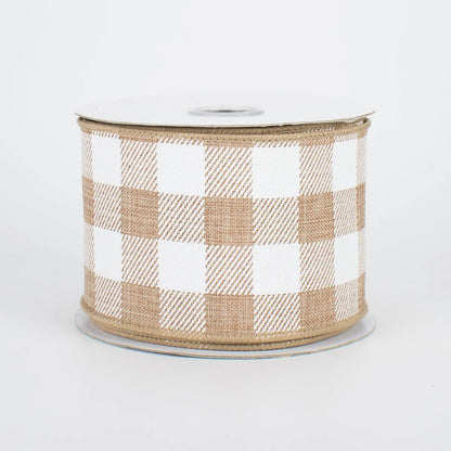 Tan Plaid Wired Edge Ribbon - 2 1/2" x 10 Yards, Mother's Day, Father's Day, Wreath, Rustic Farmhouse, Country Style, Wedding Decoration, Birthday, Anniversary, Gift Bows, DIY, Crafts, Fall, Christmas