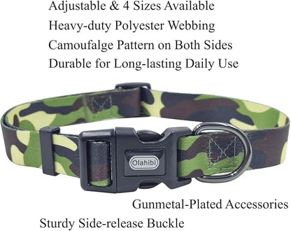Dog Collar Leash Set, Camouflage Pattern, Polyester Material, Adjustable Collar and 5ft Matching Leash, for Large Dogs.(L, Camo)