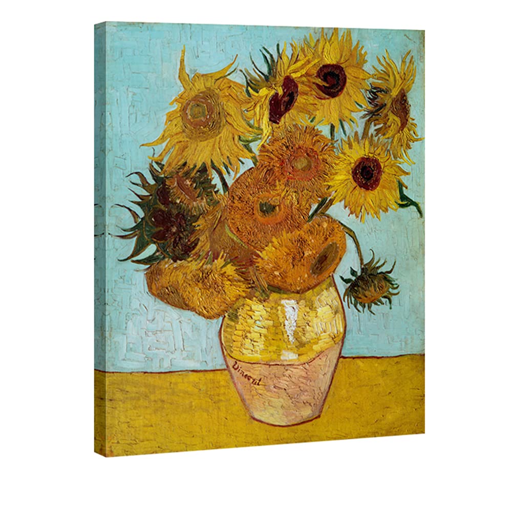 Wieco Art Framed Wall Art Canvas Prints of Sunflower by Vincent Van Gogh Paintings Reproduction Abstract Wall Decorations for Living Room Golden Frame