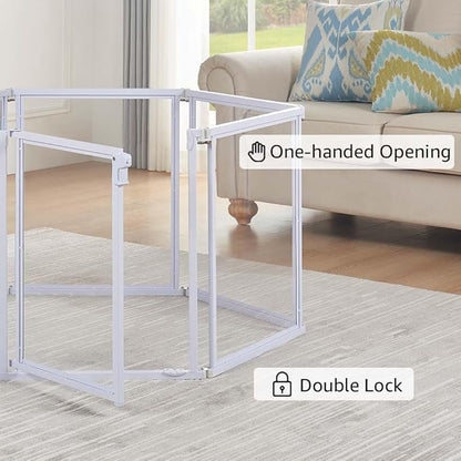 unipaws Clear Acrylic Transparent Dog Playpen, 166” Extra Wide 8 Panels Freestanding Walk Through Dog Gate, Foldable Pet Pen Whelping Cage for Puppy Cats