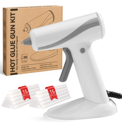 Krightlink Hot Glue Gun Kit with 30 Glue Sticks, Fast Preheating Hot Melt, 20w Precision Nozzle High Temp for School Crafts DIY Arts and Home Repairs (White Glue Gun)