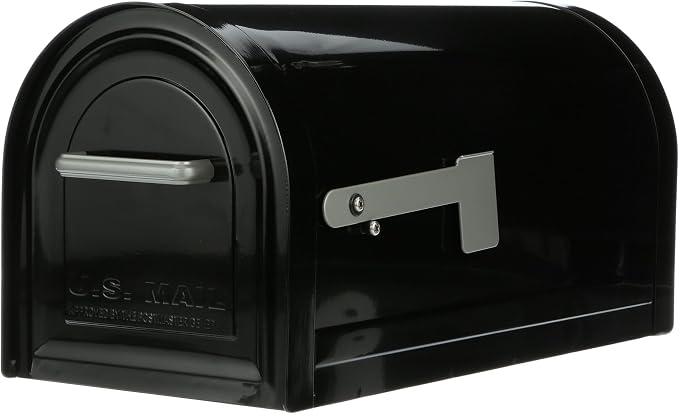 Architectural Mailboxes Reliant Locking Post Mount Mailbox, Black, Large | Galvanized steel build with concealed secure lock and key and a magnetic door closure. USPS approved. Includes 2 keys.