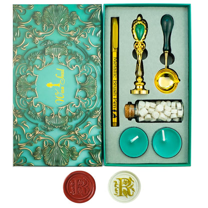 Letter Wax Seal Stamp, Ioggtser Alphabet R Wax Seal Stamp Set Including 1Pcs Copper Head with Iron Handle, 60 Pcs Wax Seal Beads, 1Pcs Wooden Melting Spoon, 2Pcs Candles, 1Pcs Wax Seal Pen