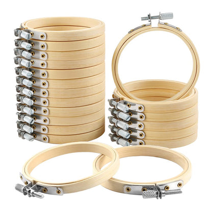 Caydo 20 Pieces 3 Inch Embroidery Hoops Christmas Round Wooden Circle Cross Stitch Hoop Round Ring for Art Craft Handy Sewing