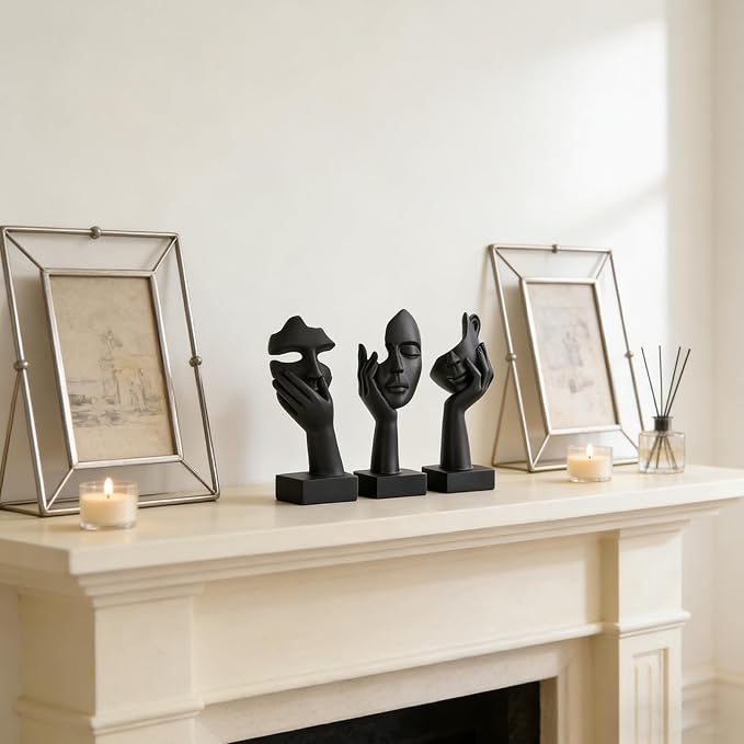 3 Pcs Thinker Small Statue Set - Black Art Abstract Home Accent Figurines for Decor Bedroom, Shelves, Living Room Coffee Table, Office Desktop (3 Pcs Black, 6")