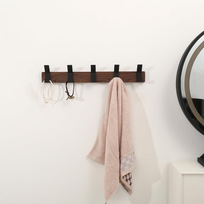 Jadorn Coat Rack Wall Mount - 16.9 Inches Coat Rack Wall Mount with 5 Hooks Walnut Wood Coat Hooks Wall Mounted Rustproof Coat Hanger Black Aluminum Wall Hooks for Hanging Coat Hat Backpack Key