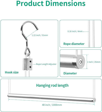 BaiNong Adjustable Closet Hanging Rod Heavy Duty 40'' Silver (Silver, 40 Inch)
