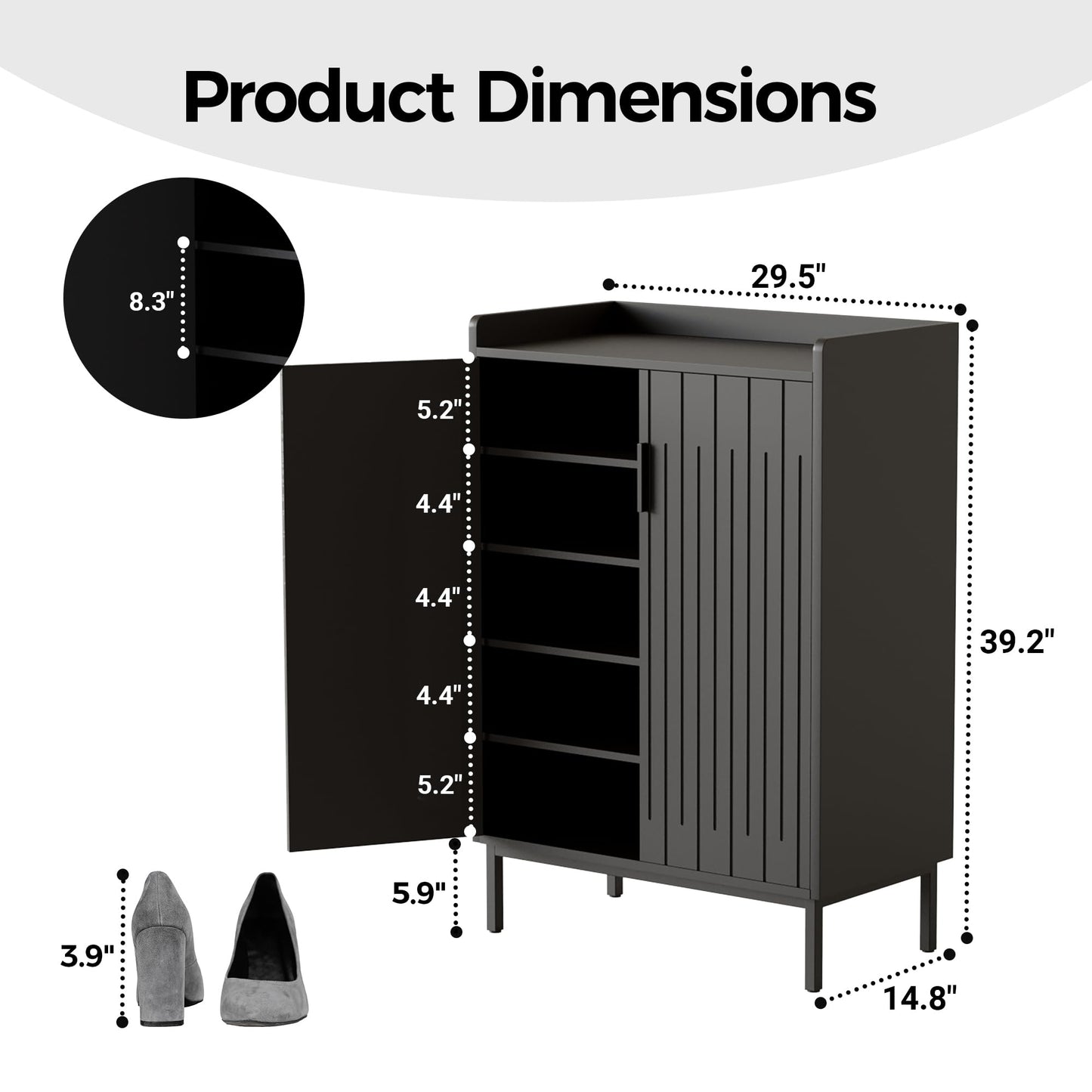 Mericonia Modern Shoe Cabinet with Metal Legs, Farmhouse Large 5-Tier Shoe Storage Cabinet with Doors, Wooden Shoe Organizer for Entryway, Hallway, Bedroom, Living Room (Modern Shoe Cabinet, Black)