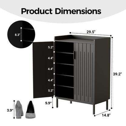 Mericonia Modern Shoe Cabinet with Metal Legs, Farmhouse Large 5-Tier Shoe Storage Cabinet with Doors, Wooden Shoe Organizer for Entryway, Hallway, Bedroom, Living Room (Modern Shoe Cabinet, Black)