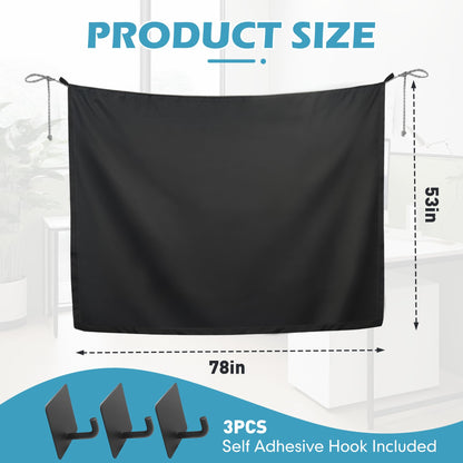78 X 53 Inch Cubicle Curtain for Office, Blackout Privacy Curtains for Room Divider with Self Adhesive Hook Privacy Door Partition, Black