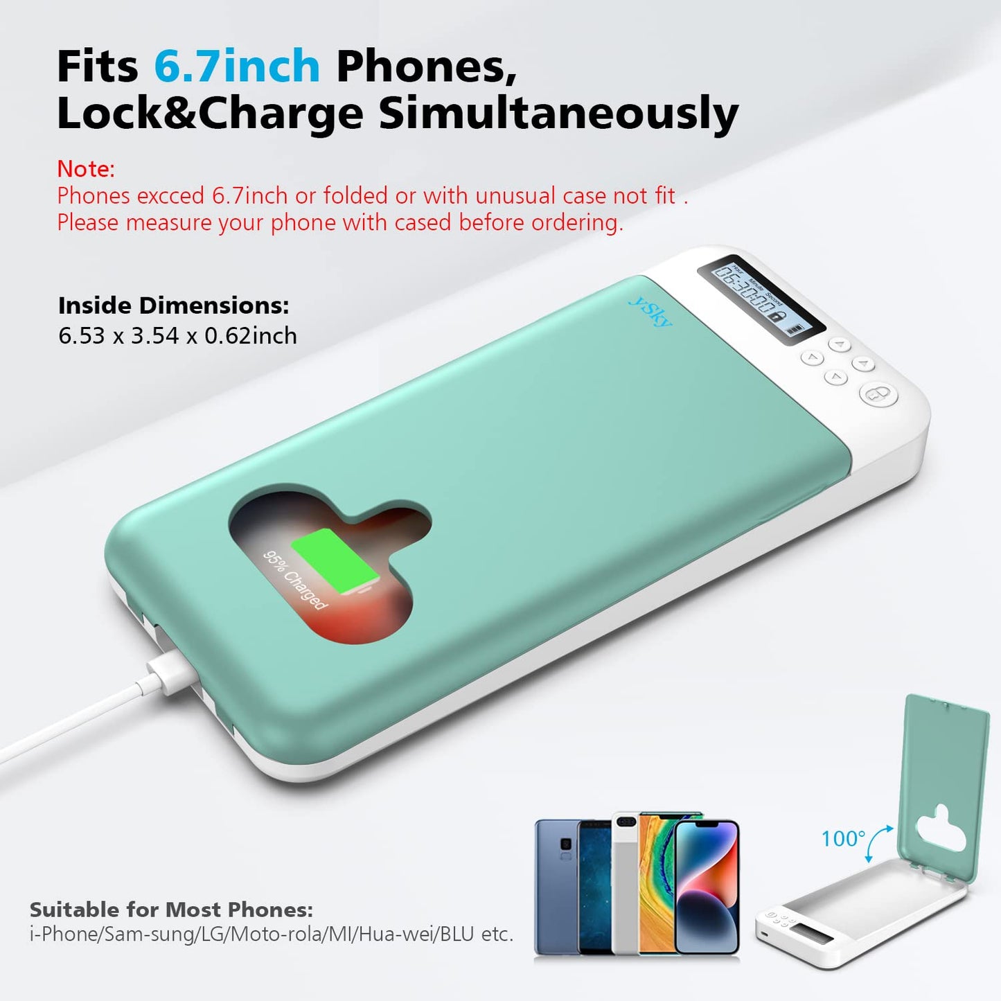 ySky Timed Lock Box, Portable Phone Locker with Self-Control Timer for iPhone, Android, Helping Kids, Students, Adults Focus Back, Mobile Phone Addiction Control (Green)