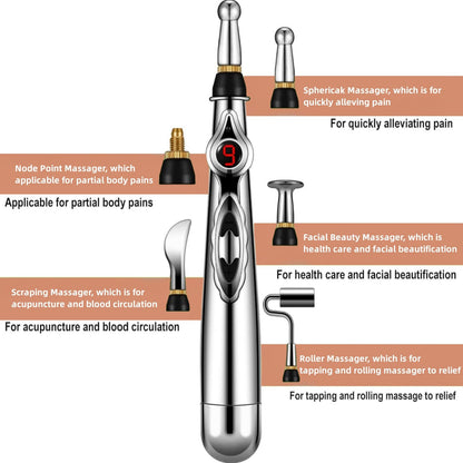 UYGHHK 3-in-1 Massage Acupuncture Pen, Electronic Pain Relief Therapy, Meridian Energy Massager Pen Self Massage Tools Muscle Healing with Massaging Gel