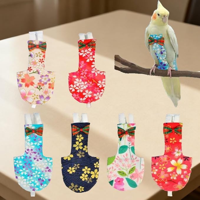 5pcs Bird Diaper Cute Printed Parrot Flight Suit Parrot Nappy Reusable Pigeon Pants Cockatiel Clothes for Parakeet Mini Macaw Budgie Canary for Indoor Outdoor - color2 XS