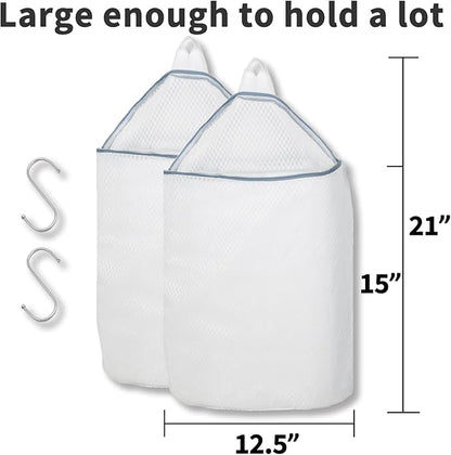 2Pcs Mesh Hanging Laundry Bags for Washing Machine, 15 X 12 inch Wash Bag for
