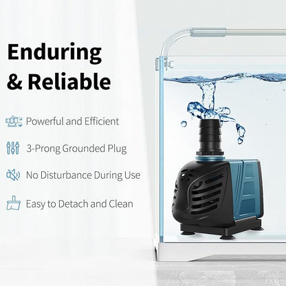 Uniclife Aquarium 800 GPH Submersible and Inline Water Pump 55W 8ft High Lift AC 120 V Quiet Return Pump with 6 ft. Power Cord for Large Fish Tanks Pond Waterfalls Fountains Sumps and Gardens