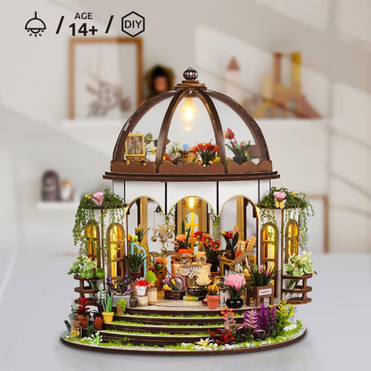 Hanging Garden DIY Miniature Dollhouse Kit, Dollhouse Kit with LED Light and Dust Cover for Birthday Christmas, Mini House Making Kit for Adults, Hobby Craft Gift for Christmas Day