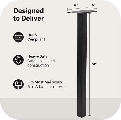 adoorn 51” Mailbox Post - In Ground Mailbox Posts for Outside, Heavy Duty Metal Mailbox Post for Use with Post Mount Mailbox - Black