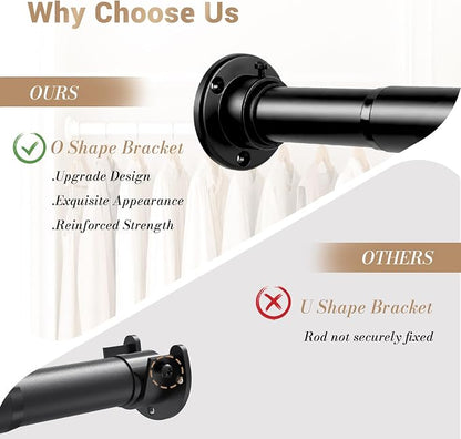 Closet Rod Adjustable 17 to 68 Inch, 1-1/4” Diameter, Closet Rods for Hanging Clothes, Stepless Metal Heavy Duty Hanging Rod for Closet Wardrobes Laundry RV (Black)