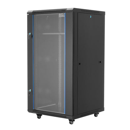 VEVOR 22U Server Rack Cabinet, Network Cabinet Wall Mount, 23.6 in Depth, Network Rack Enclosure with Locking Tempered Glass Door, 4 Casters, Side Panels, for 19’’ IT Equipment, A/V Devices