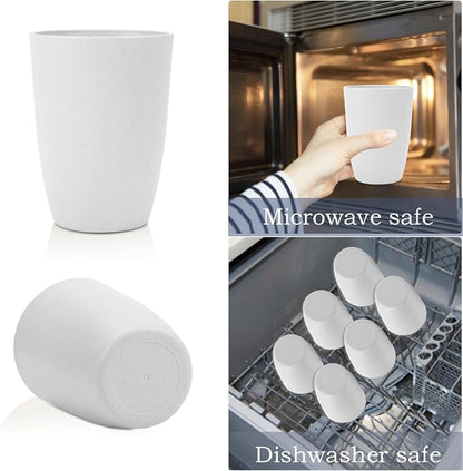 Wrova Wheat Straw Cups 6 Set of 6 Good Alternative to Plastic Reusable Cups 20 oz Unbreakable Drinking Cup Reusable Dishwasher Safe Water Plastic Glasses - White