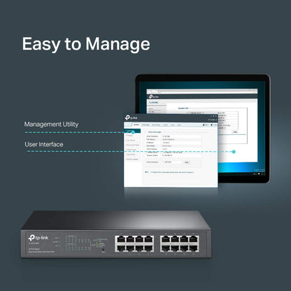 TP-Link TL-SG1016PE | 16 Port Gigabit PoE Switch | Easy Smart Managed | 8 PoE+ Ports @150W | Plug & Play | Sturdy Metal w/ Shielded Ports | QoS, Vlan, IGMP & LAG, Free Expert Help