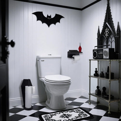 Gothvanity Gothic Coffin Toilet Paper Holder with Shelf - Matte Black Spooky Dark Aesthetic Bathroom Decor, Wooden Space-Saving Paper Roll Storage