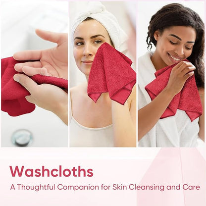 HOMEXCEL Red Microfiber Washcloths 12 Pack, Highly Absorbent and Soft Face Towel