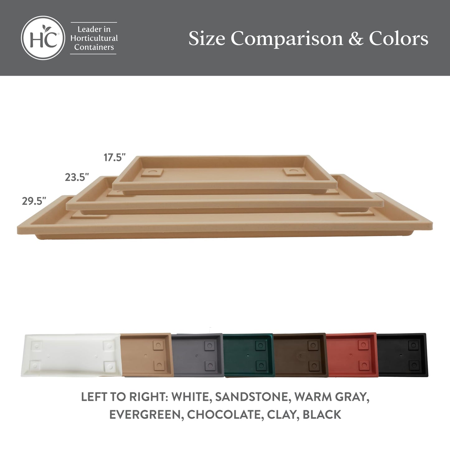 The HC Companies Venetian Rectangular Plant Tray - Lightweight Plastic Plant Saucer - Plant Drip Trays for Drainage - UV Resistant Pot Saucer for Indoor & Outdoor Use (23.5" Black, Pack of 1)