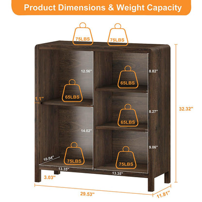 FATORRI 5 Cube Bookshelf, Wood Bookcase with 3 Adjustable Shelves, Farmhouse Cube Storage Organizer Shelf for Small Space Bedroom Living Room (Dark Walnut)