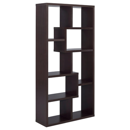 Coaster Home Furnishings - Theo - Wood - Geometric Bookshelf with Open Cubbies and Six Staggered Shelves - Home Office - 71-Inch - Cappuccino - 800264