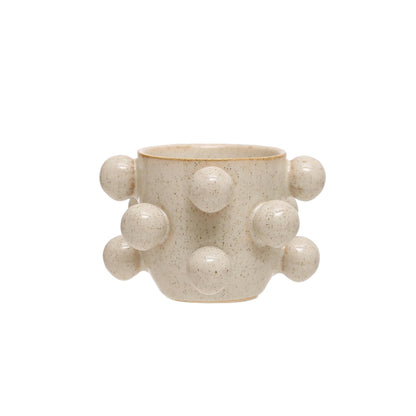 Bloomingville 4.25 Inches Round Stoneware Planter with Orbs and Reactive Glaze, Holds 3 Inches Pot, Speckled Cream