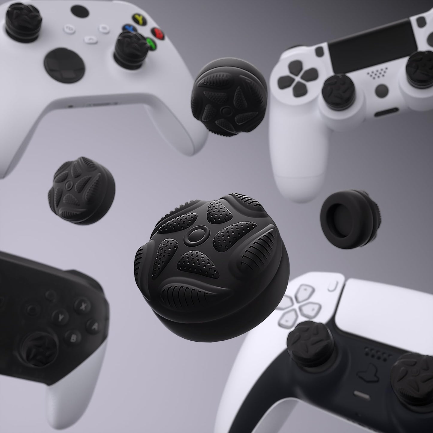 PlayVital Thumbs Cushion Caps Thumb Grips for ps5/4, Thumbstick Grip Cover for Xbox Series X/S, Thumb Grip Caps for Xbox One, Elite Series 2, for Switch Pro Controller - Raindrop Texture Design Black