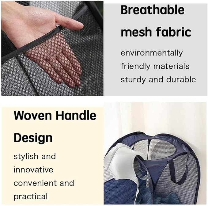 2 Pack Collapsible Laundry Baskets Popup Mesh Laundry Basket Durable Handles