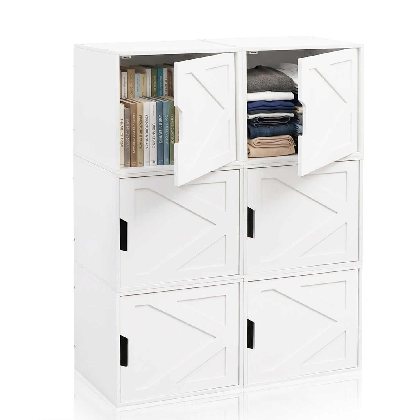 Fasmov Stackable Cube Storage Organizer, Multifunctional Wood Cubby Bookshelf with Door, Easy Assembly DIY Storage Bin, Durable Classic Storage Unit for Bedroom Living Room Office, White