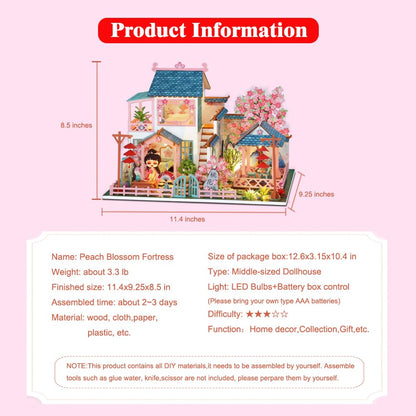 Yuzhen DIY Miniature Dollhouse with Furniture and LED Lights, Ancient Style Wooden Mini-House Includes Dustcover and Music Movement, Exquisite Home Decor