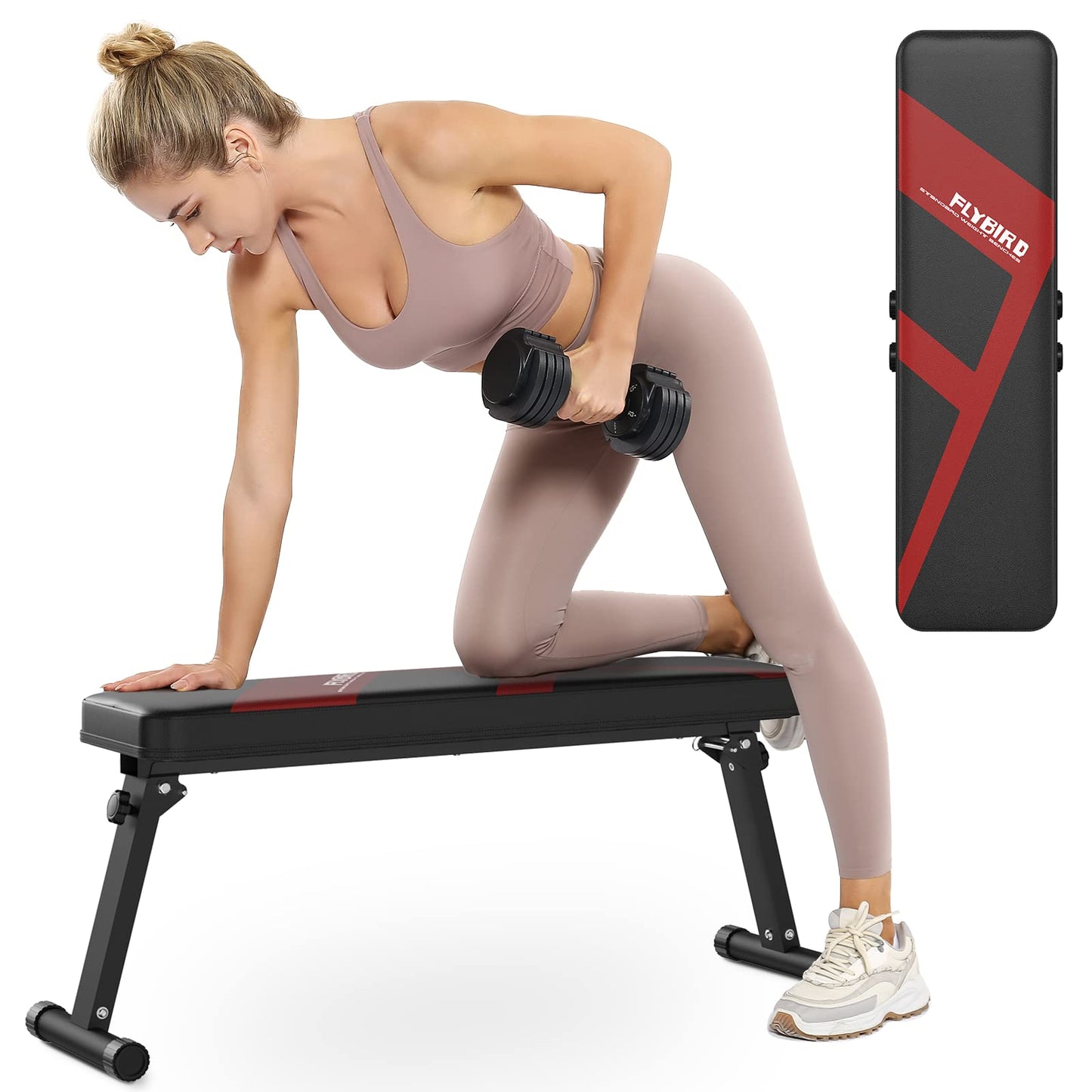 FLYBIRD Folding Flat Bench, Sturdy Lightweight and Space-saving Bench Press Flat Weight Bench, Easy to Assemble