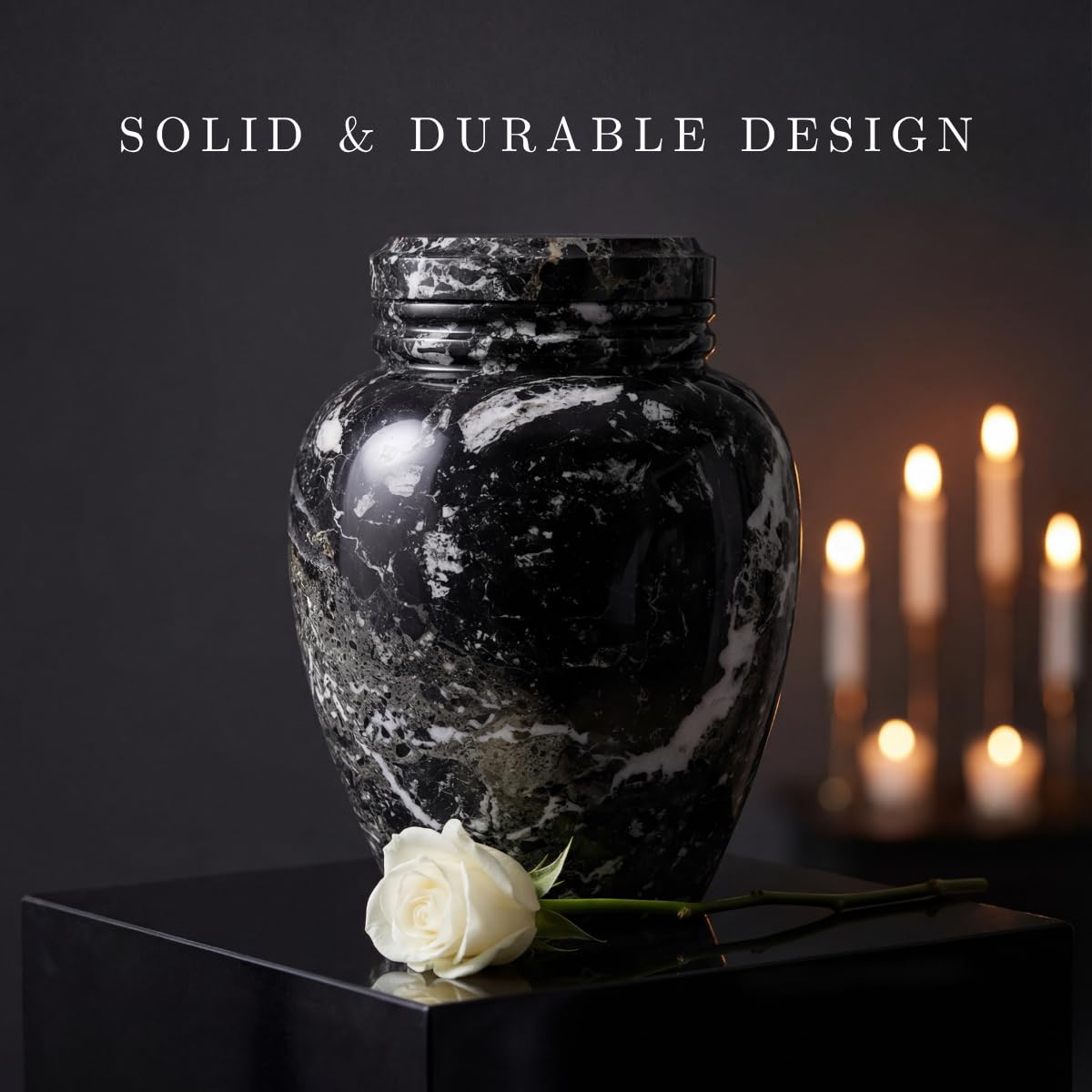 Bey-Berk Deering Moments Marble Cremation Urn for Human Ashes, Adult Size, Large (Black)