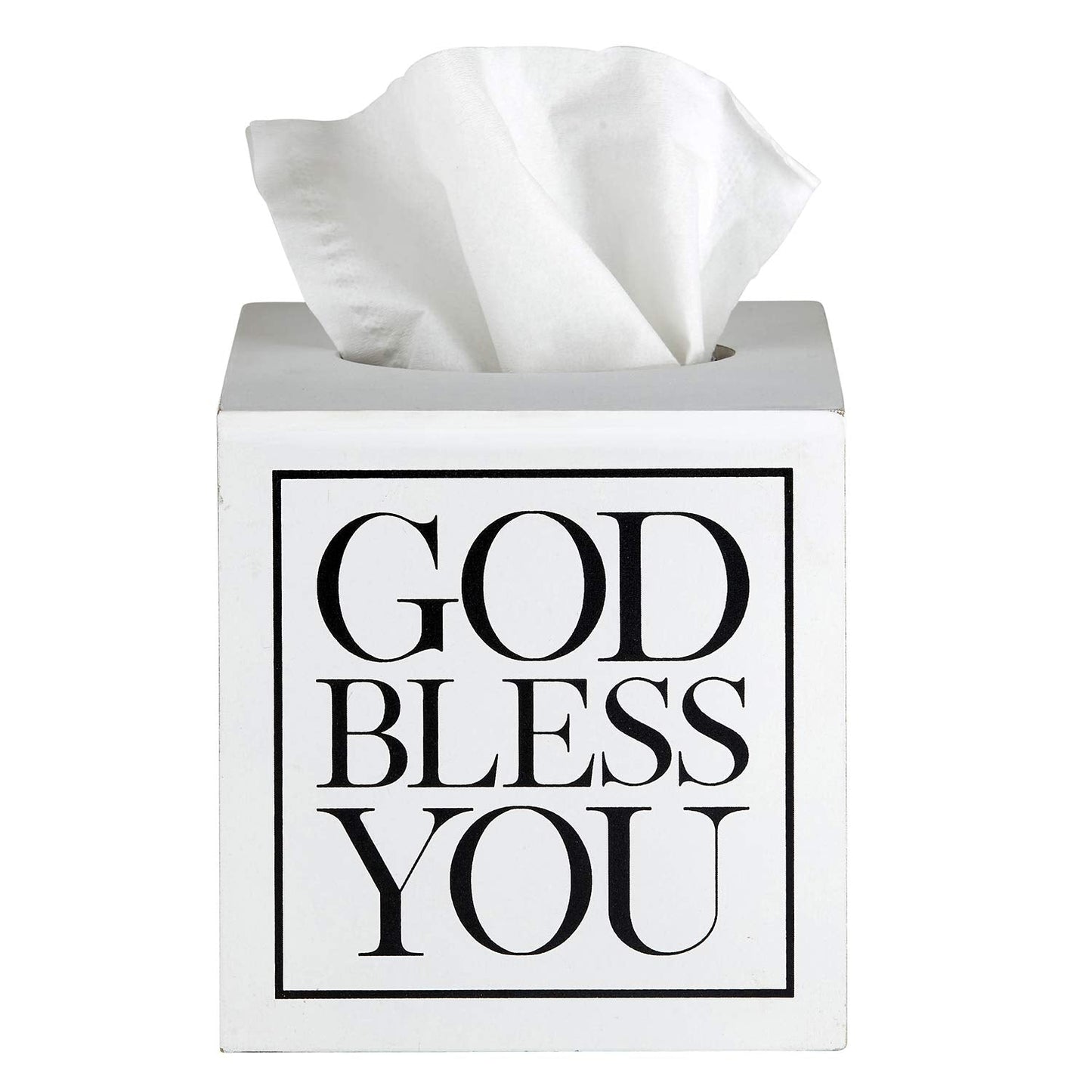 Creative Brands Faithworks - God Bless You Wooden Tissue Box Cover, Small, White