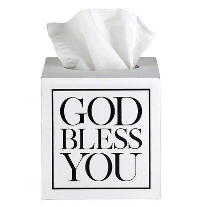 Creative Brands Faithworks - God Bless You Wooden Tissue Box Cover, Small, White