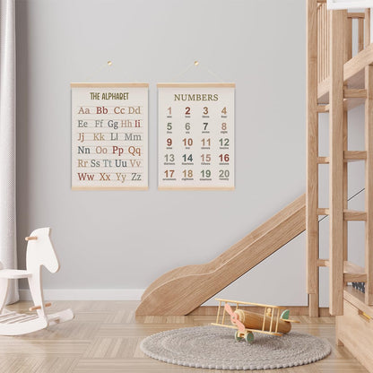 2PCS Alphabet Numbers Poster Hanger Frame, ABC Banner Poster Wall Art, Educational Posters Decor for Nursery Toddler Room Playroom Alphabet Banner Wall Hanging Homeschool Classroom Decor 15.8x11.8 In