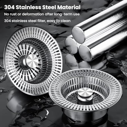 3 in 1 Kitchen Sink Drain Strainer, Universal Stainless Steel Kitchen Sink