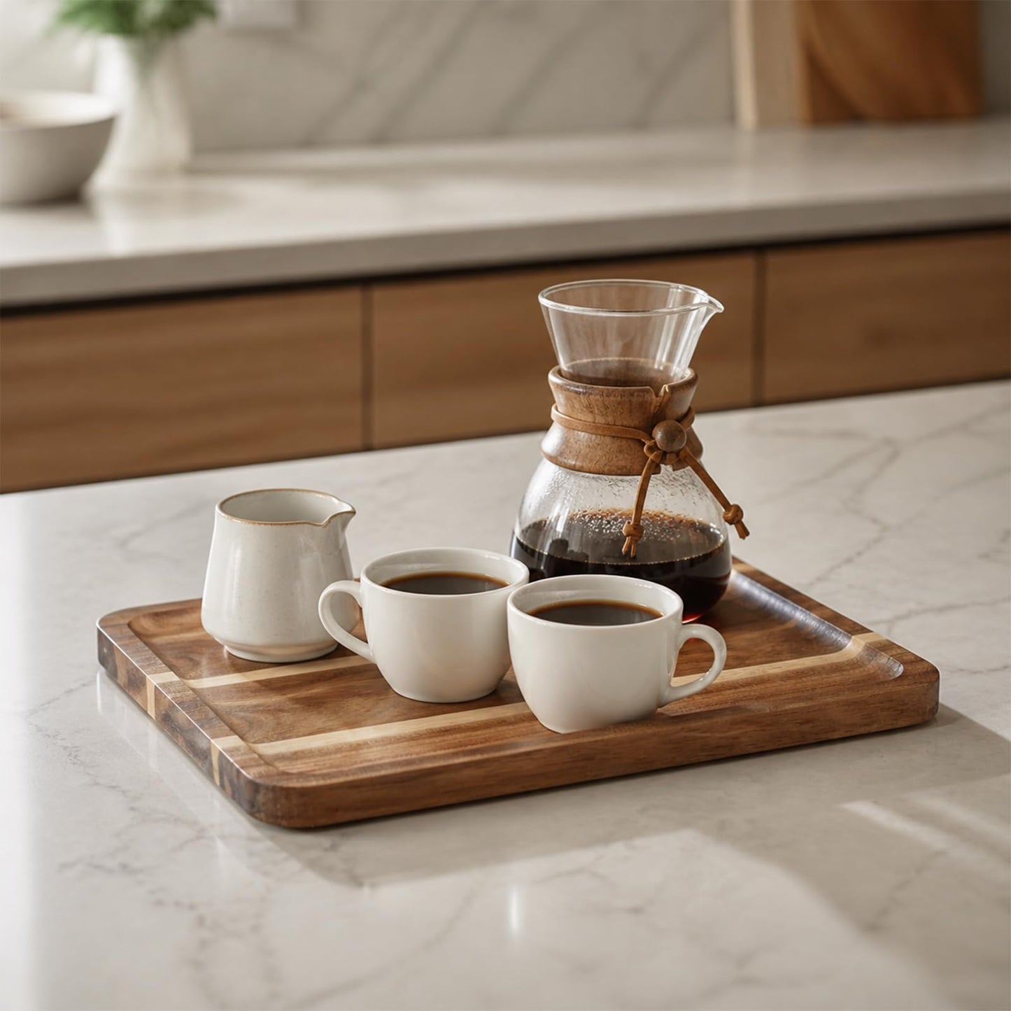 SOUJAP 4Pack 12 x 8 x 0.6 Inch Wooden Serving Tray, Rectangular, Solid Wood, for Kitchen Counter, Bathroom and Home Decor
