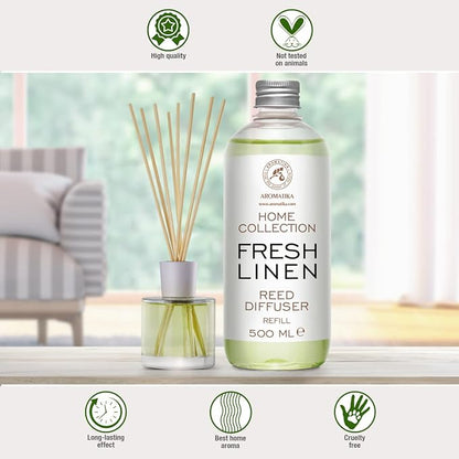 Reed Diffuser Refill Fresh Linen 17.0 Fl Oz (500ml) - Room Diffuser Refill - Home Fragrance - Scented Diffuser - Fresh Aroma - Room Fragrance - Fresh Linen Scent - Room Freshener