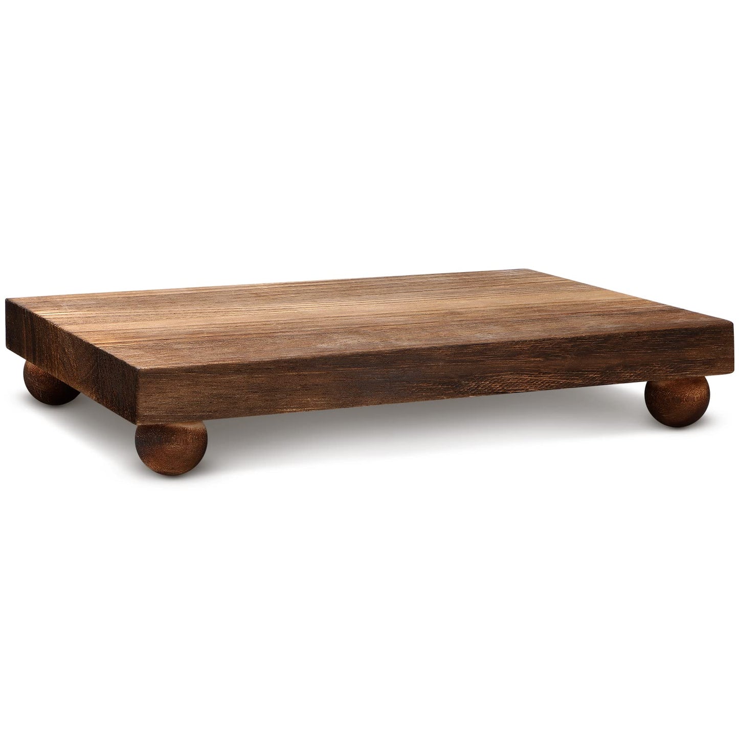 Amyhill Wood Pedestal Stand Kitchen Soap Tray Farmhouse Wooden Riser Stand for Kitchen Bathroom Counter Table Decor Plant Vases Display(Classic,Dark Brown,12 x 7 Inch)