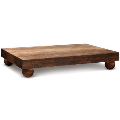 Amyhill Wood Pedestal Stand Kitchen Soap Tray Farmhouse Wooden Riser Stand for Kitchen Bathroom Counter Table Decor Plant Vases Display(Classic,Dark Brown,12 x 7 Inch)