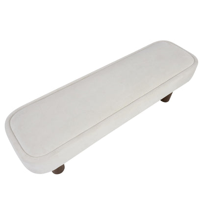 Christopher Knight Home Damas 60.04" Fabric Upholstered Dining Bench, Wooden Entryway Bench, Long Sofa Footstool for Living Room, Bedroom End of Bed Bench, Milky White+Walnut