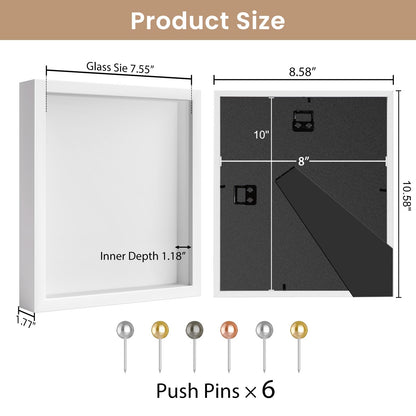 Califortree 8x10 Shadow Box Frame with Soft Linen Back - Metal Push Pins Included, Memory Shadow Box Display Case for Bouquet Awards Medals Wedding Photos and More, White